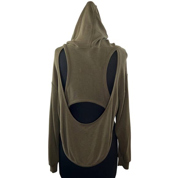 FREE PEOPLE Movement Back Into It Olive Green Long Sleeve Rounded Hoodie Sz XS - Picture 2 of 9